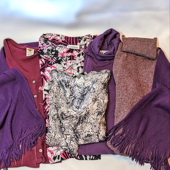 5 Piece Bundle of Purple Tops and Fringe Scarf Vintage Mix - Picture 1 of 15